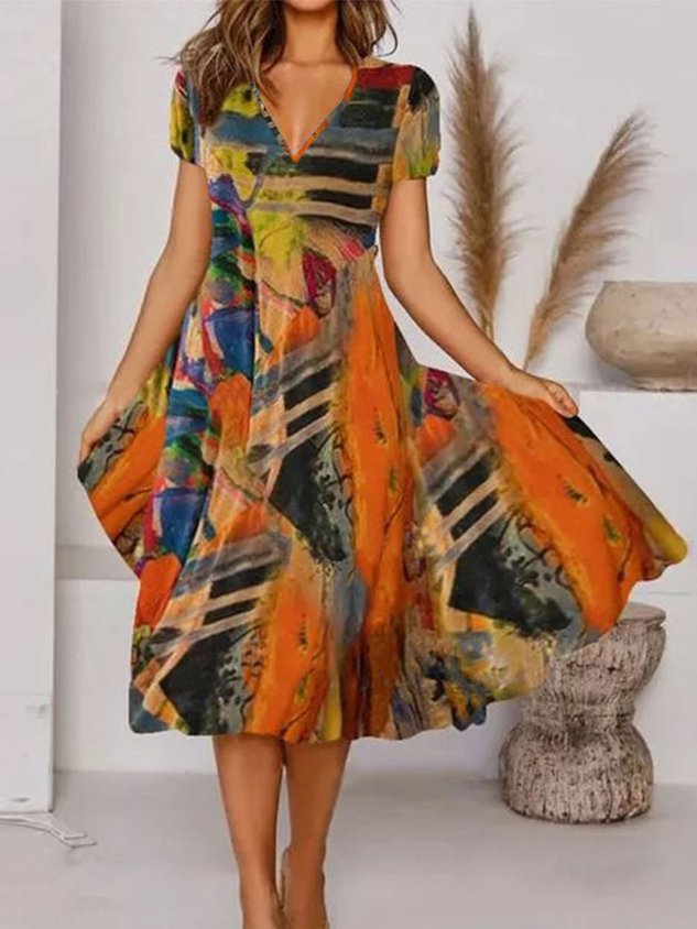 V-neck MIDI Hawaiian dress